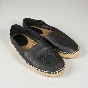 Kenzo Classic Tiger Head Canvas Leather Espadrille Womens EU 38 US 7 Black